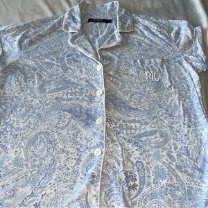 Lauren Ralph Lauren Light Blue Paisley Button-Front Pajama Top